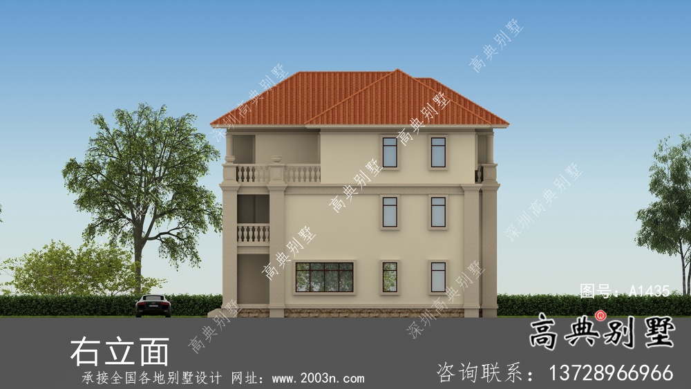 自建三层欧式双拼别墅外观效果图