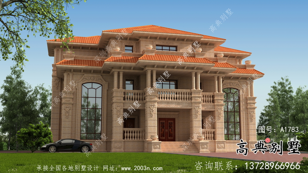 欧式石材三层双拼别墅设计图纸