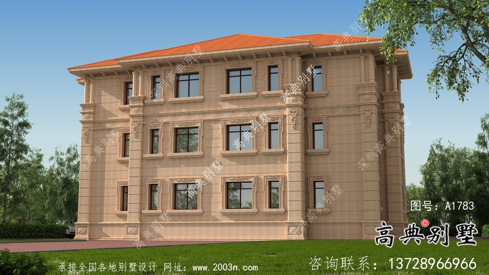 欧式石材三层双拼别墅设计图纸