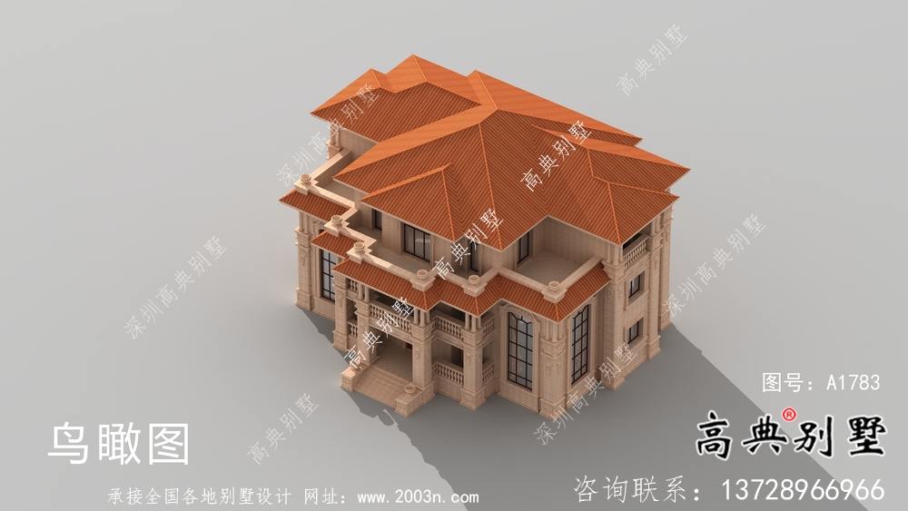 欧式石材三层双拼别墅设计图纸