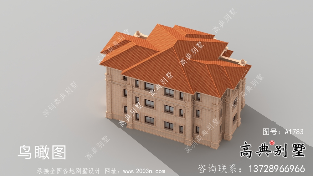 欧式石材三层双拼别墅设计图纸