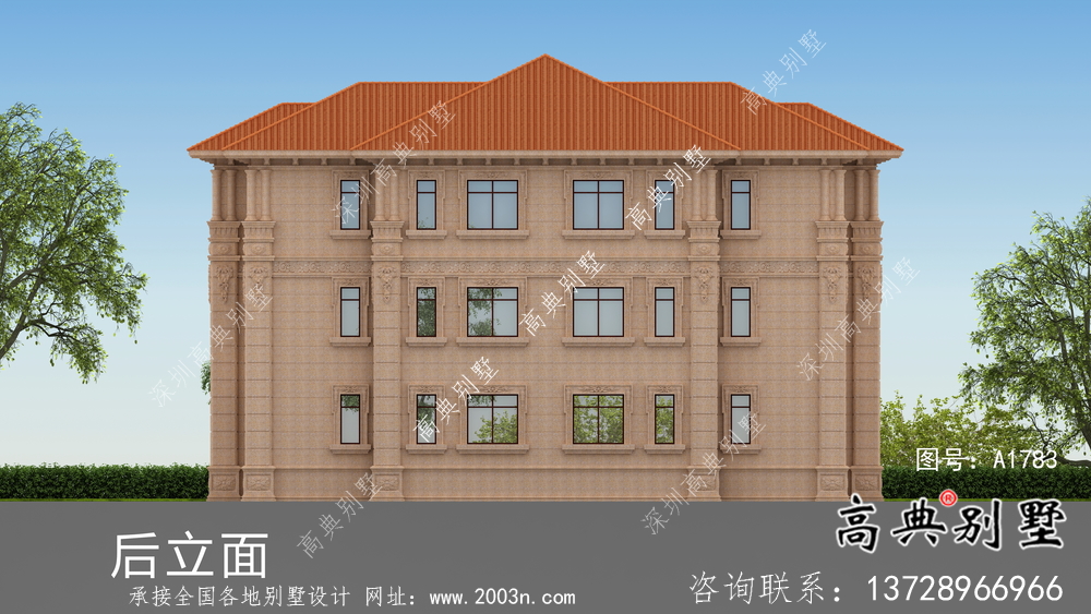 欧式石材三层双拼别墅设计图纸