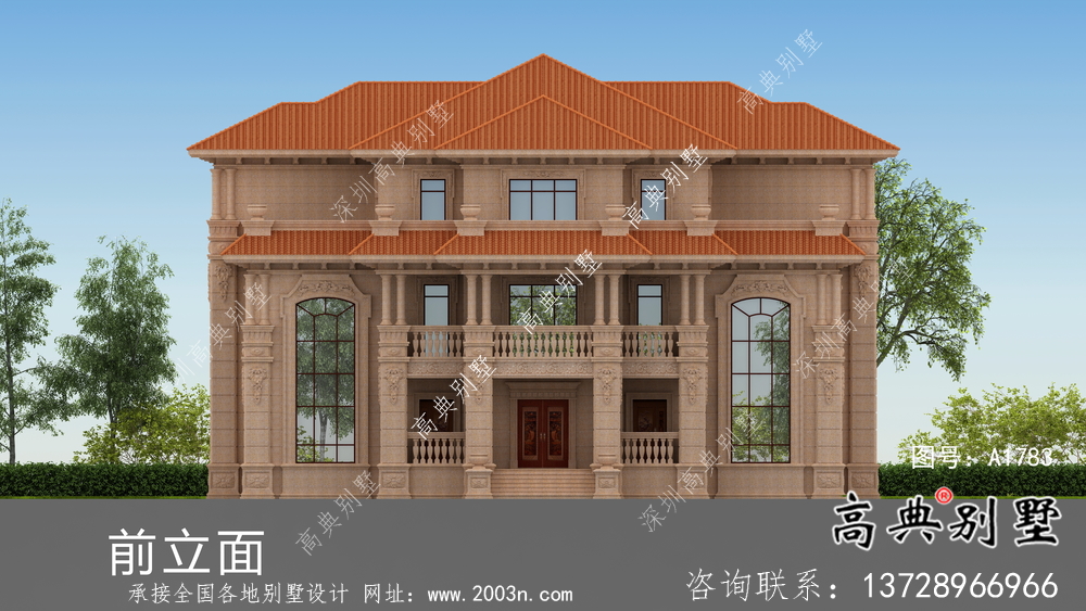 欧式石材三层双拼别墅设计图纸