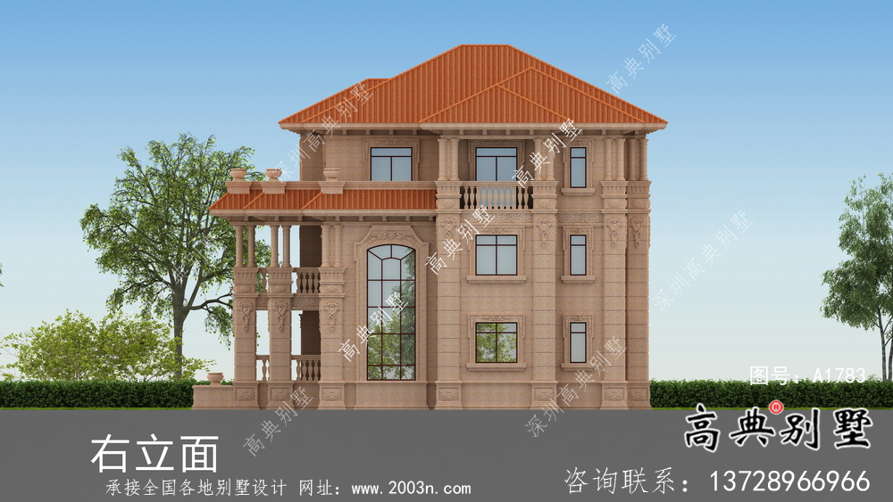 欧式石材三层双拼别墅设计图纸
