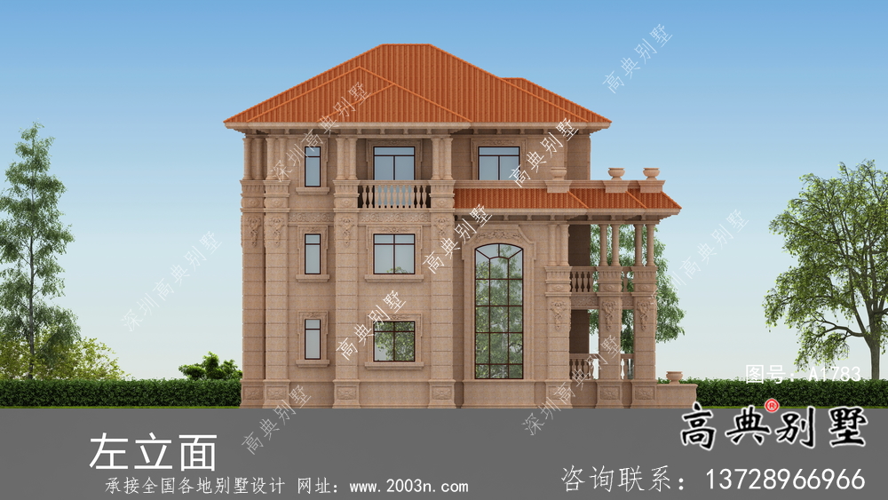 欧式石材三层双拼别墅设计图纸