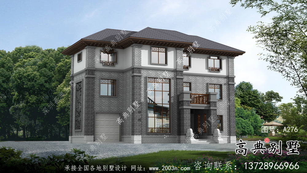 新中式经典复式三层别墅设计图纸