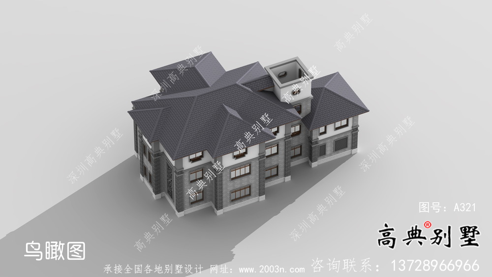 三层豪华带架空层复式别墅户型图（含效果图）