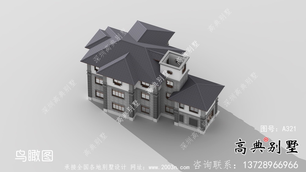 三层豪华带架空层复式别墅户型图（含效果图）