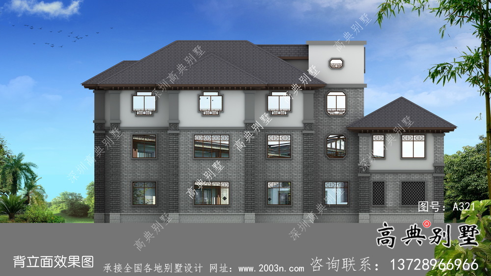 三层豪华带架空层复式别墅户型图（含效果图）