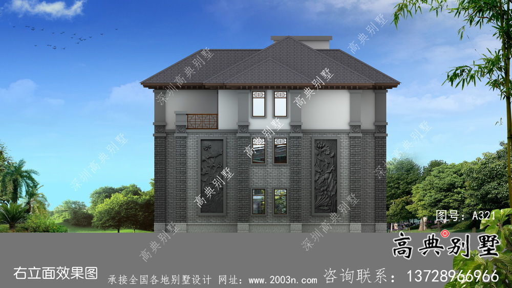 三层豪华带架空层复式别墅户型图（含效果图）