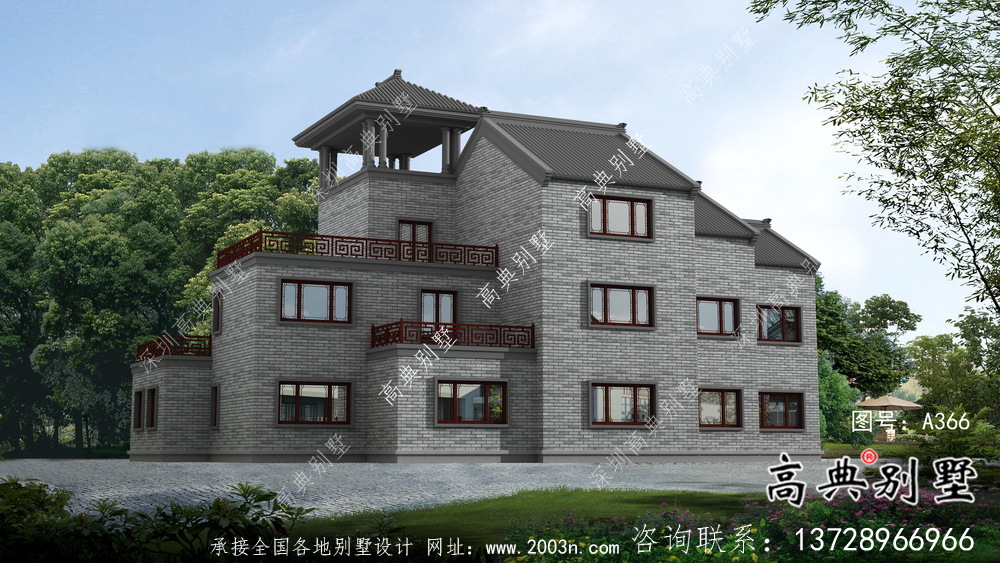 农村三层中式别墅图纸及效果图