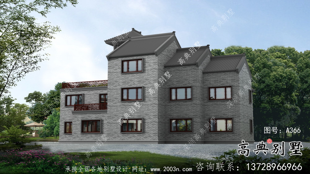 农村三层中式别墅图纸及效果图