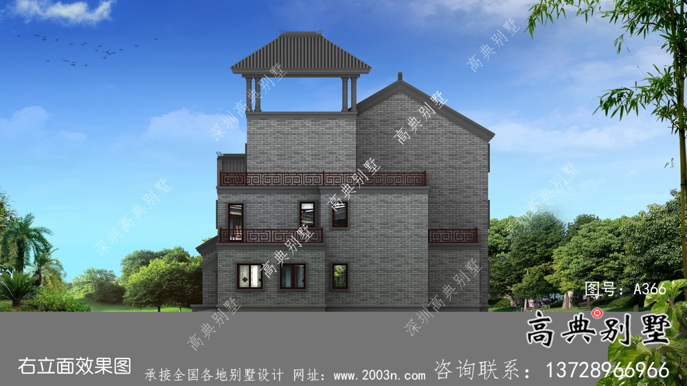 农村三层中式别墅图纸及效果图