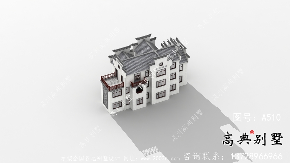 农村自建三层徽派别墅外观效果图