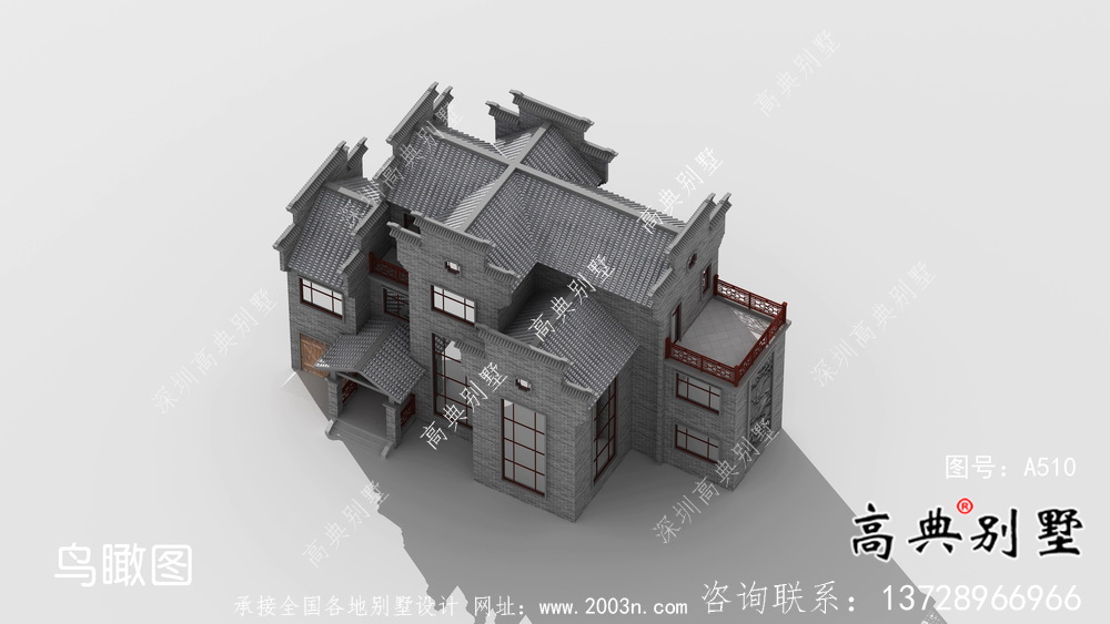 农村自建三层徽派别墅外观效果图