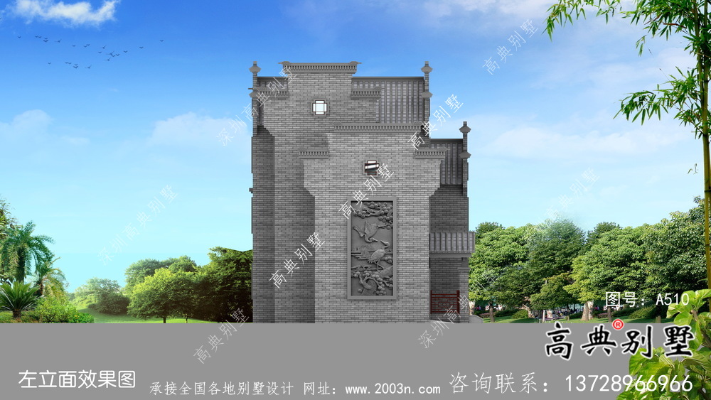 农村自建三层徽派别墅外观效果图