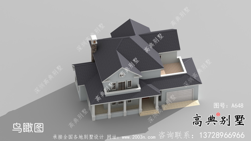 美式两层别墅外观建筑设计图