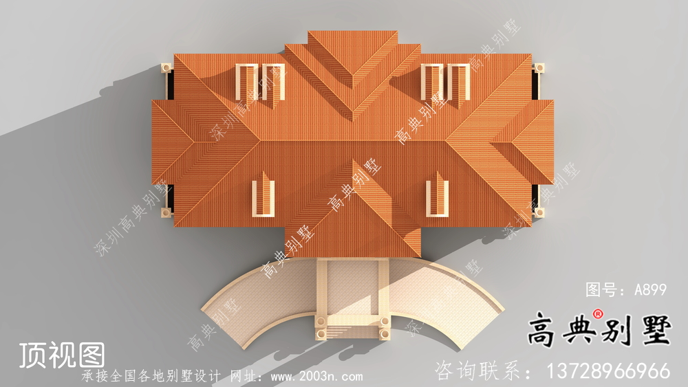 坡屋顶大气三层带地下室别墅设计效果图
