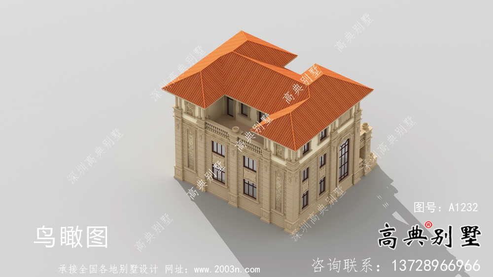 豪华欧式三层双拼别墅外观设计图纸