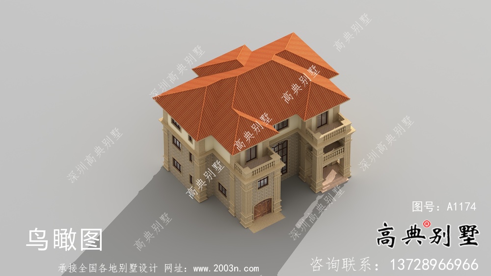 坡屋顶欧式风格三层别墅设计图