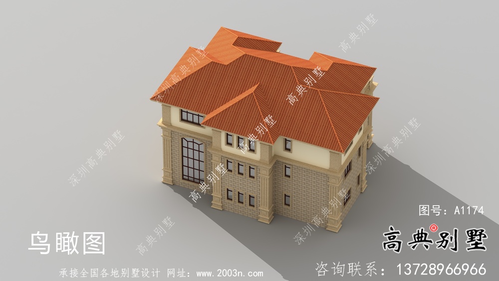 坡屋顶欧式风格三层别墅设计图