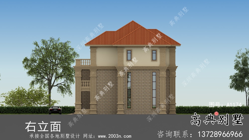 坡屋顶欧式风格三层别墅设计图