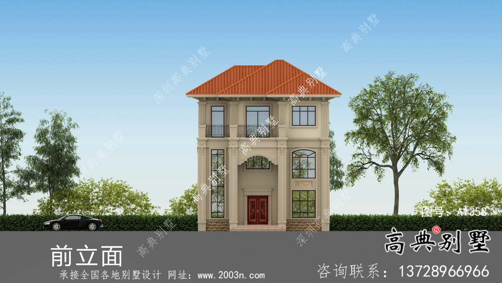 欧式典雅三层复式别墅设计图纸