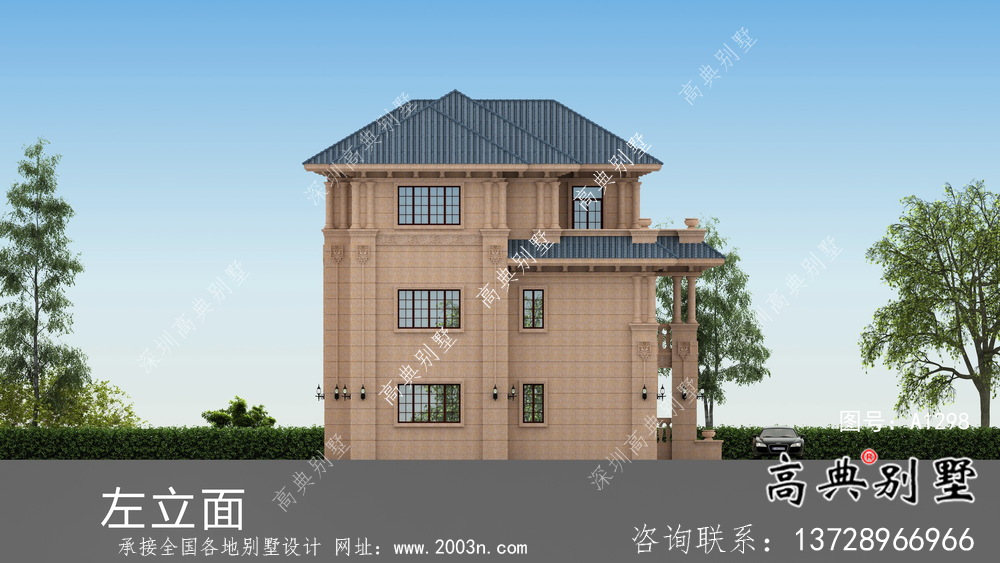 欧式独栋坡屋顶三层别墅设计图