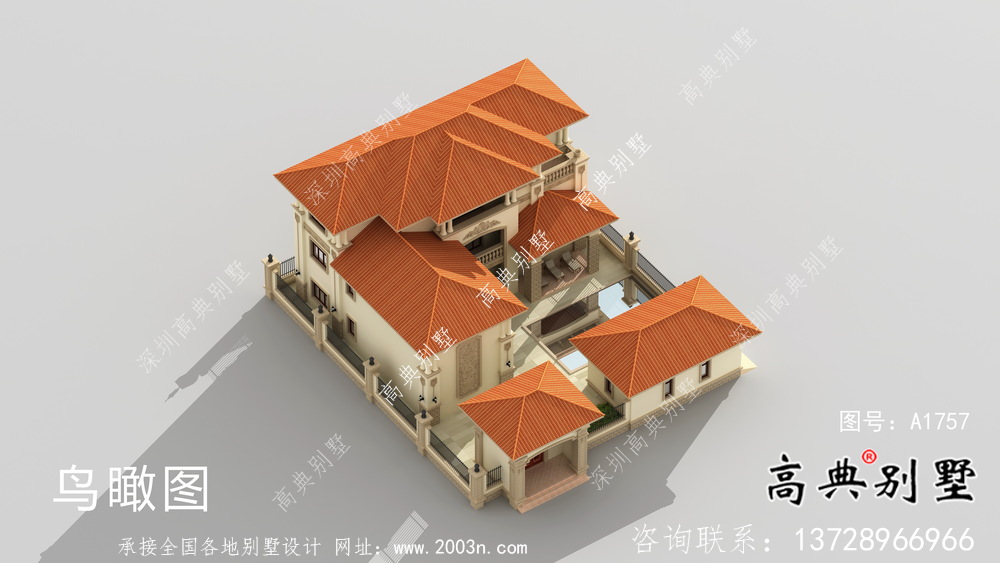 欧式三层奢华别墅效果图及设计图纸