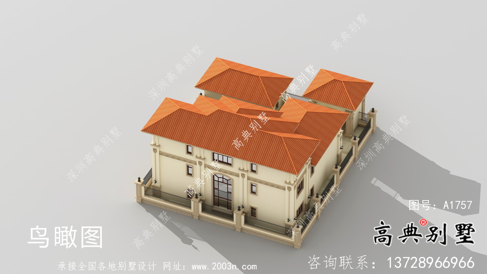 欧式三层奢华别墅效果图及设计图纸
