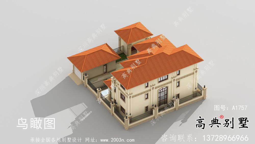 欧式三层奢华别墅效果图及设计图纸