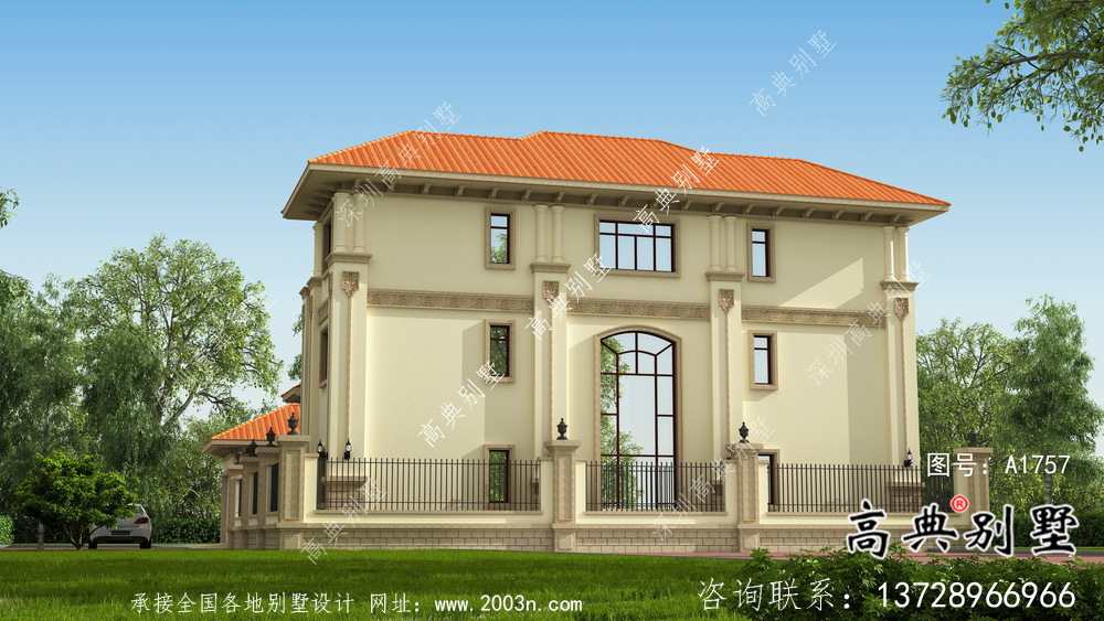 欧式三层奢华别墅效果图及设计图纸