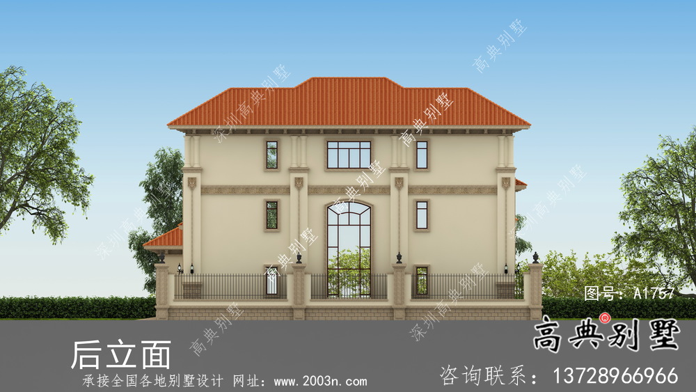 欧式三层奢华别墅效果图及设计图纸