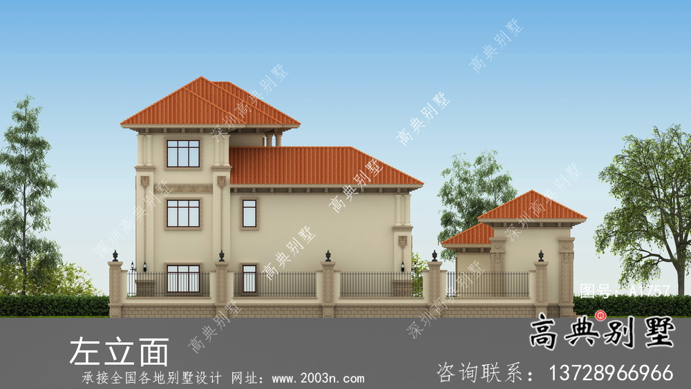欧式三层奢华别墅效果图及设计图纸