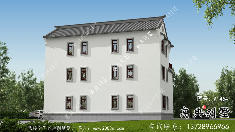 大型新中式三层别墅建筑方案设计带效果图