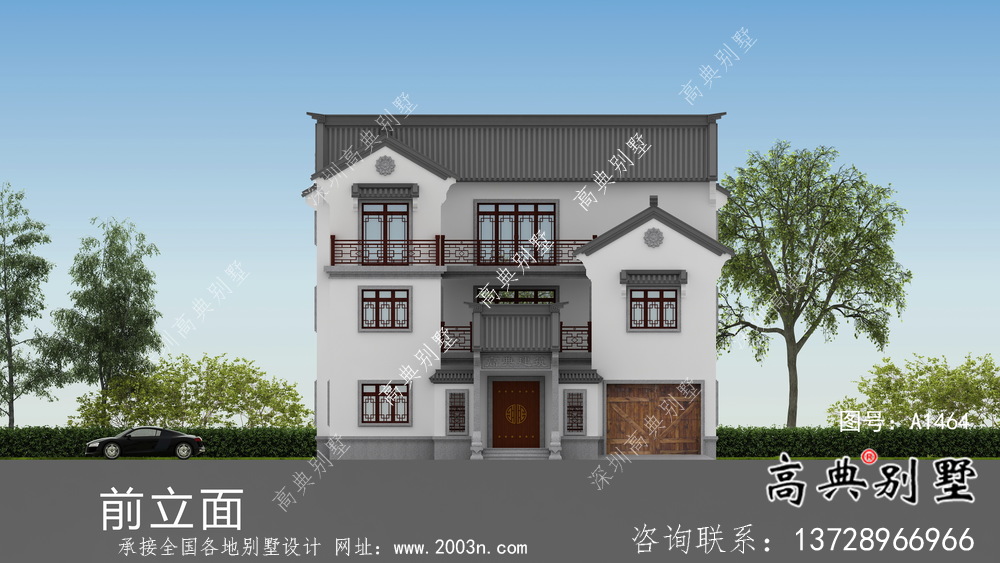 大型新中式三层别墅建筑方案设计带效果图