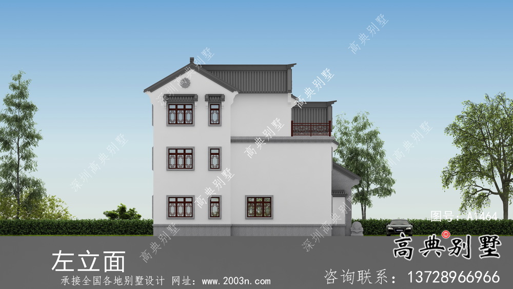 大型新中式三层别墅建筑方案设计带效果图