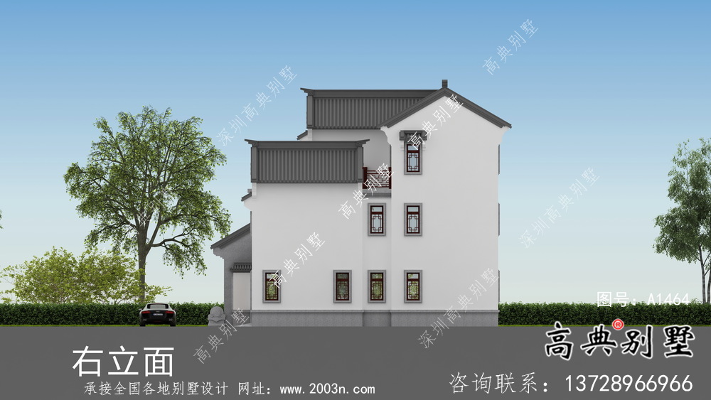大型新中式三层别墅建筑方案设计带效果图