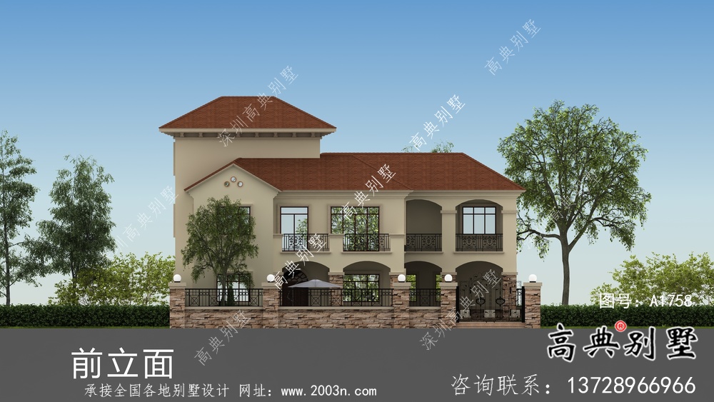 超豪华三层欧式别墅带院子设计图纸