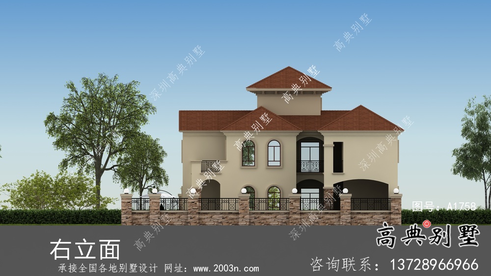 超豪华三层欧式别墅带院子设计图纸