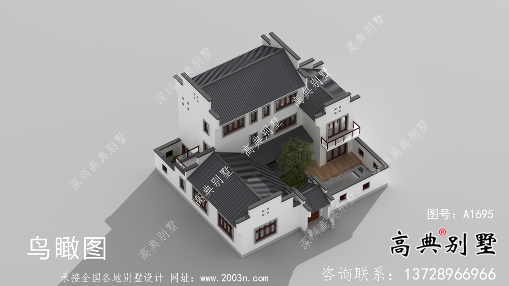 带前后院经济型农村三层徽派别墅设计图