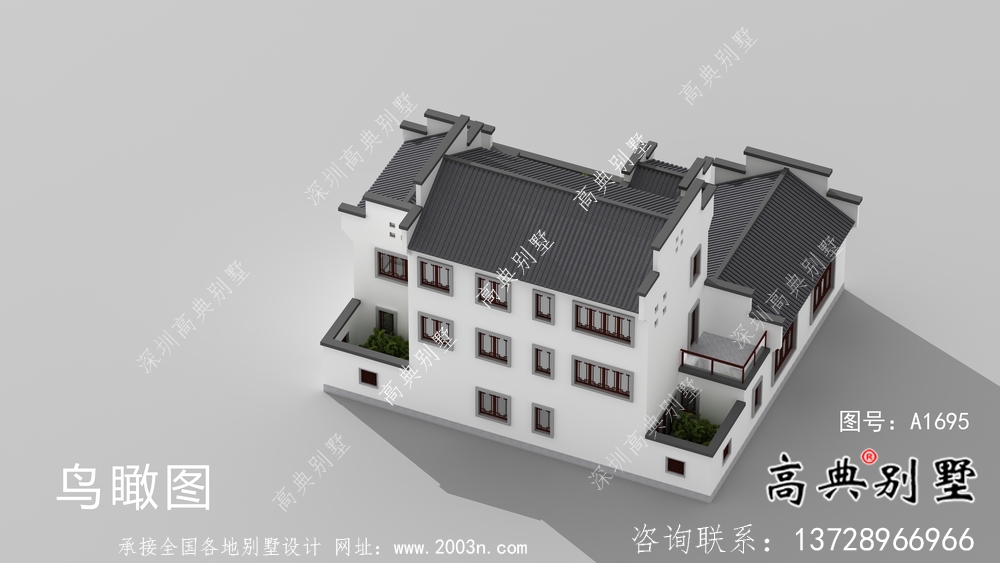 带前后院经济型农村三层徽派别墅设计图