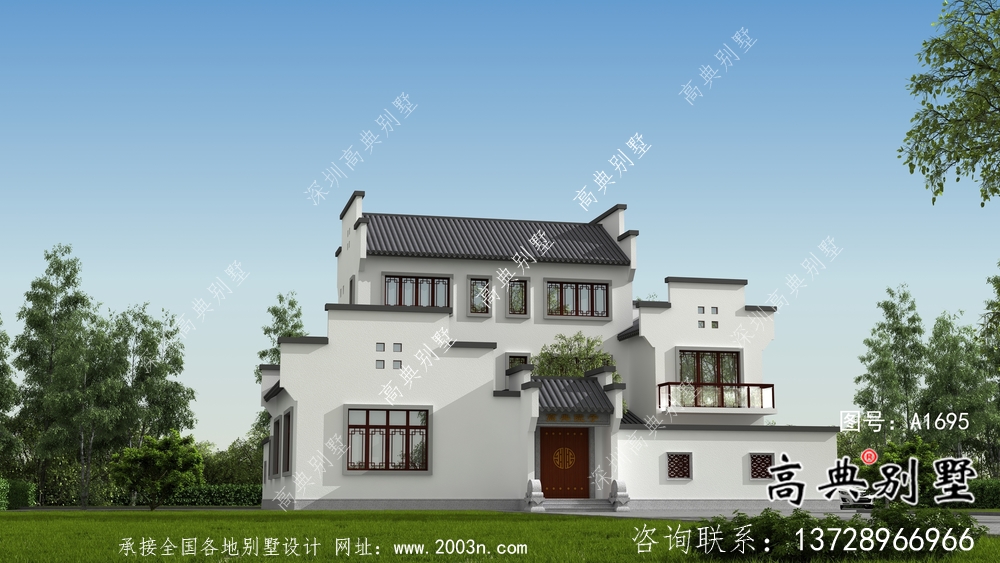 带前后院经济型农村三层徽派别墅设计图