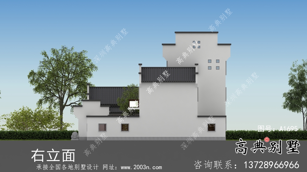 带前后院经济型农村三层徽派别墅设计图
