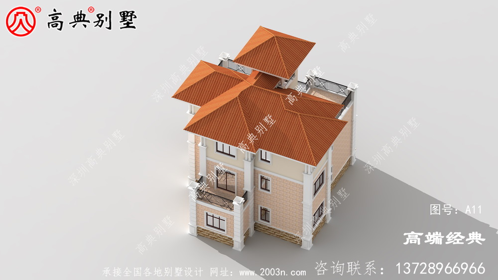 奢华欧式三层别墅设计效果图，带观景凉亭
