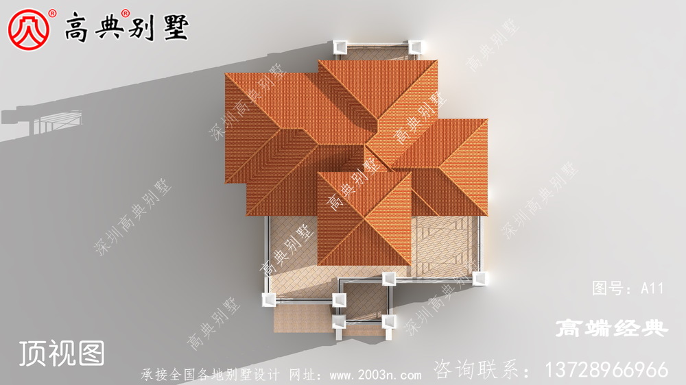 奢华欧式三层别墅设计效果图，带观景凉亭