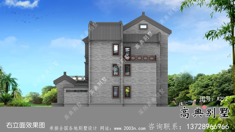 新中式三层庭院别墅设计图纸及平面设计图