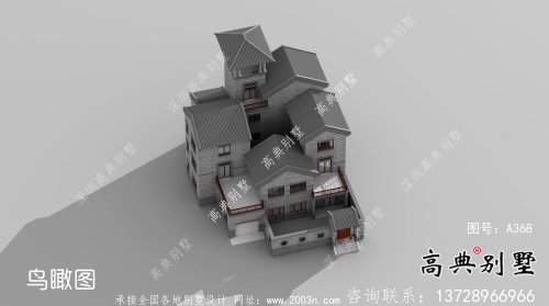 新中式三层庭院乡村别墅平面设计图及