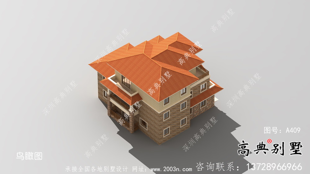 一套农村复式三层欧式别墅设计图纸