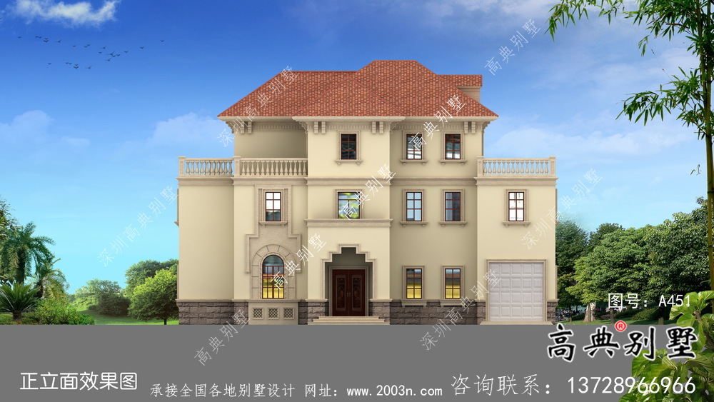 农村高档三层欧式别墅设计施工效果全套图纸